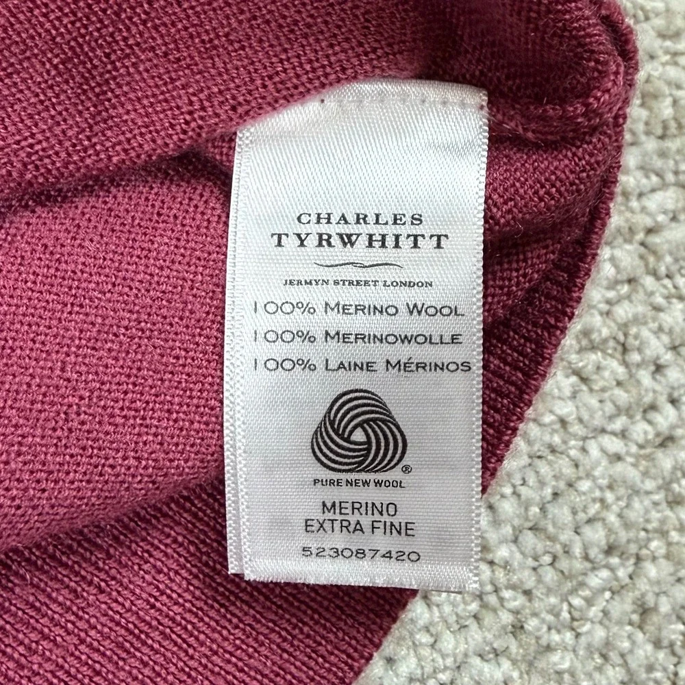 Charles Tyrwhitt Mens Medium Burgundy Extra Fine Merino Wool Crew Neck Sweater